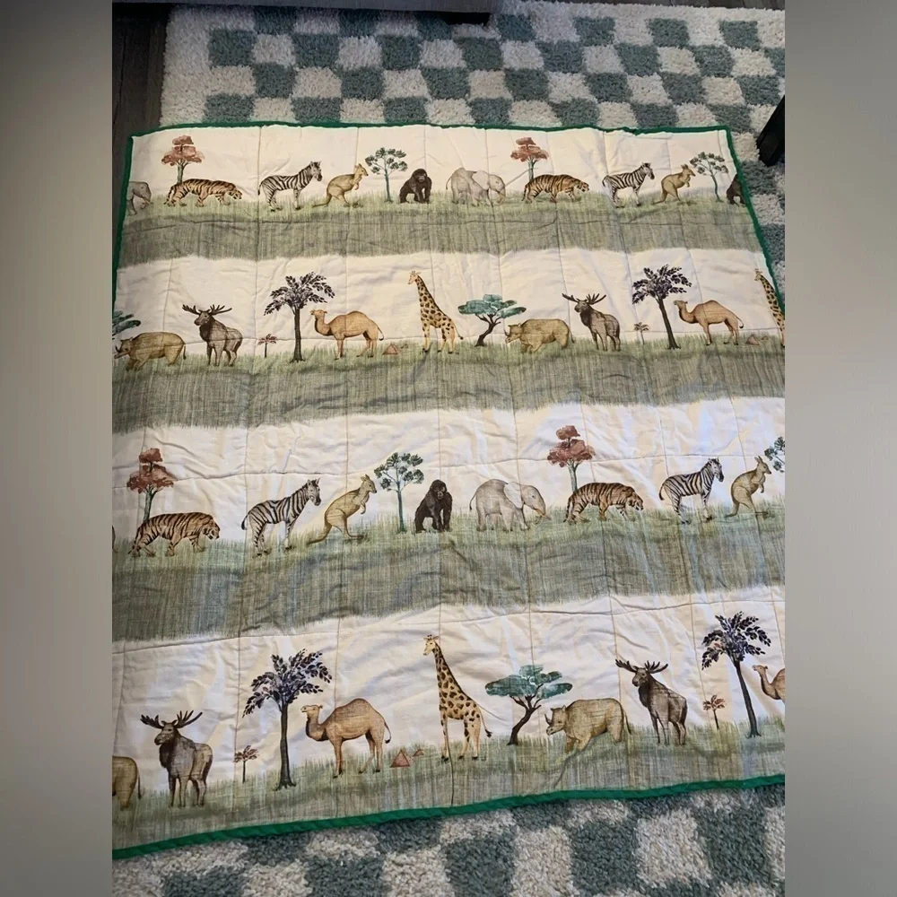 RARE Handmade Patchwork Pattern Quilt Multi Color Safari Animals Madagascar S M
